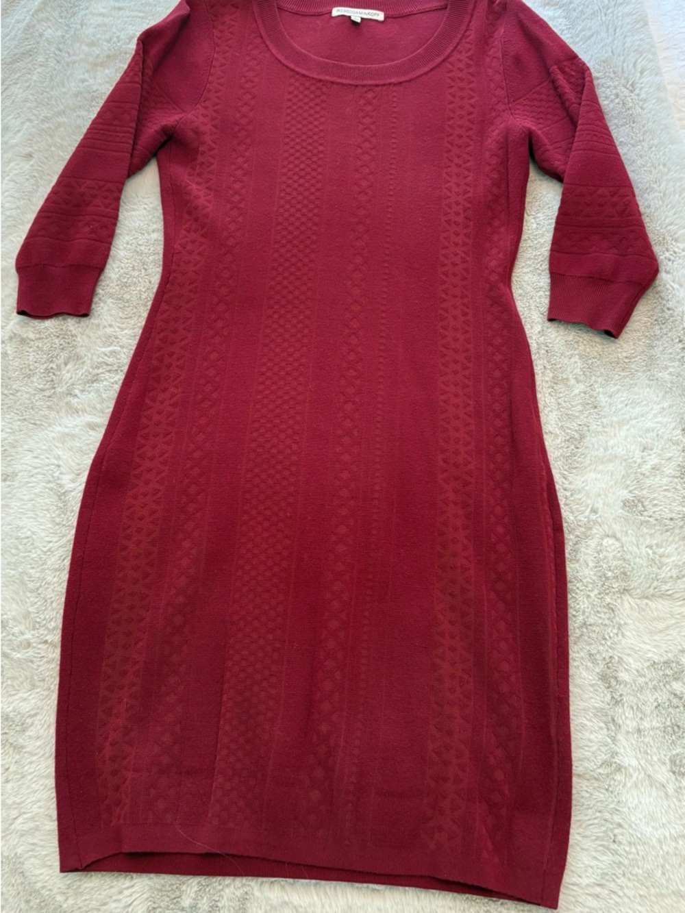 Rebecca Minkoff Burgundy Textured Knit Scoop Neck Mini Dress